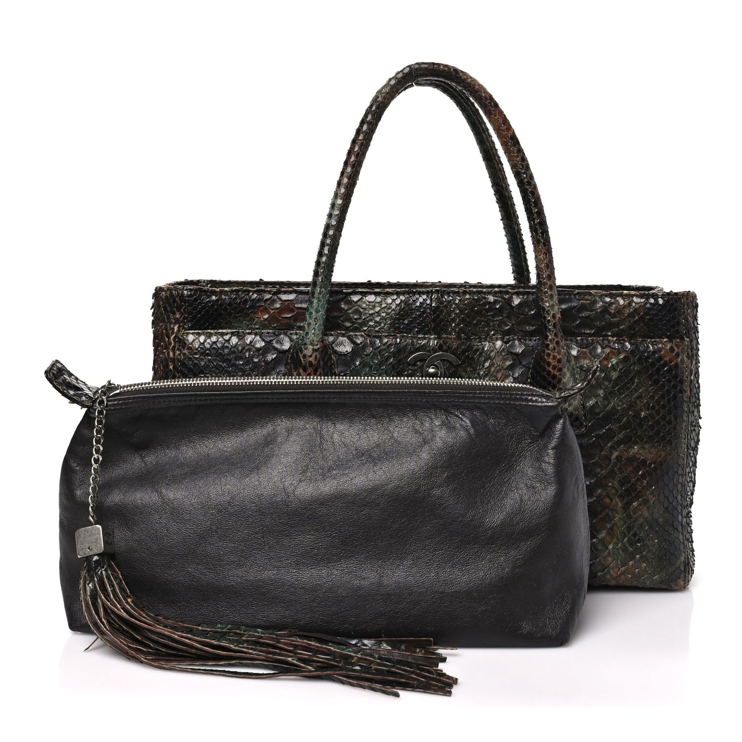 Snakeskin Executive Cerf Shopper Tote Green Brown
