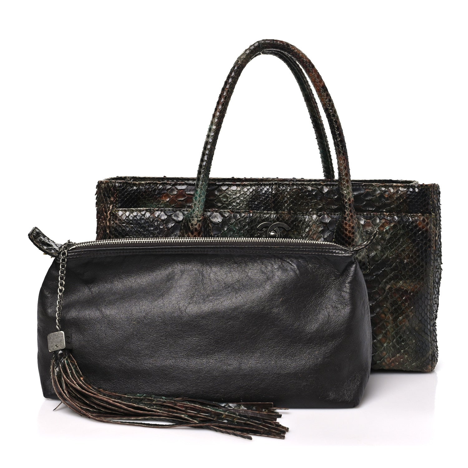 Chanel Snakeskin Executive Cerf Shopper Tote Green Brown 3 of 13