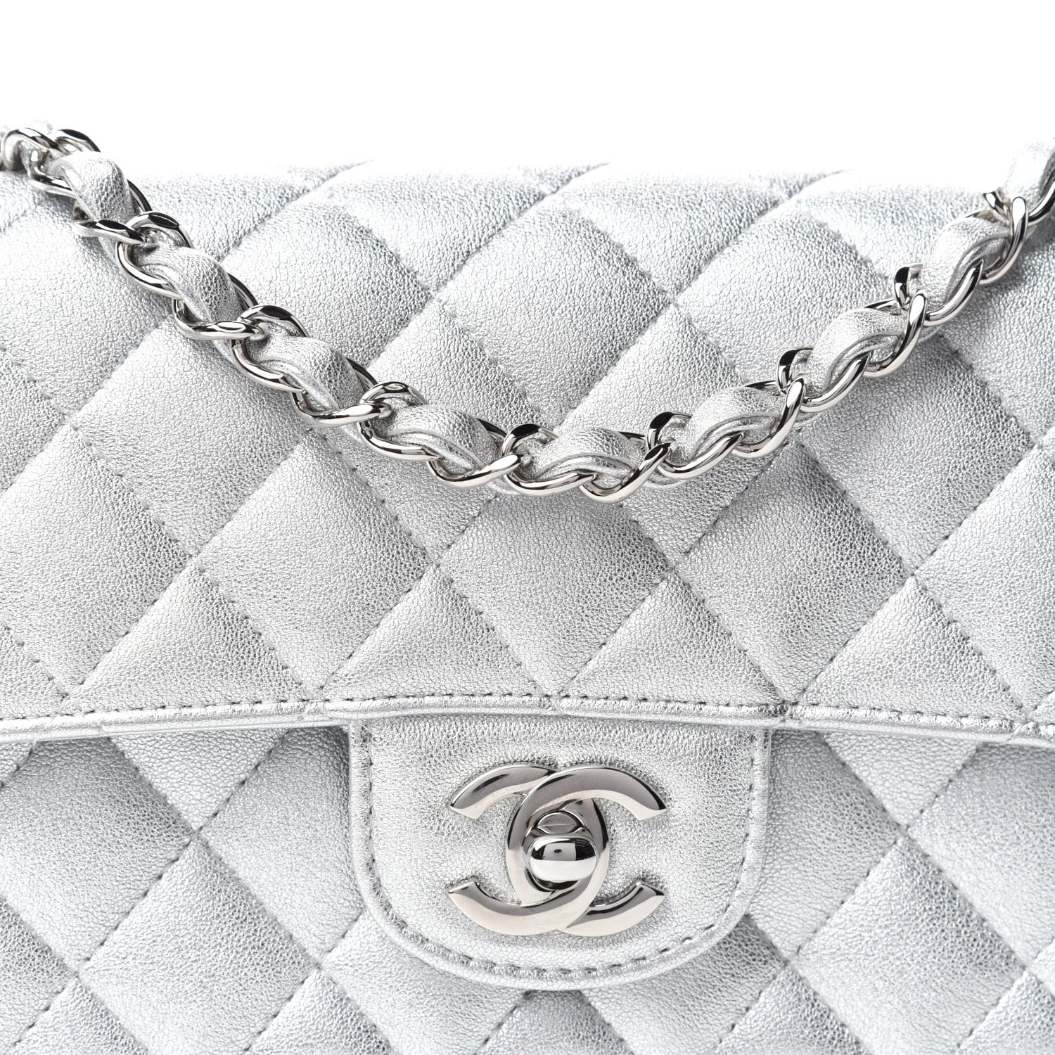 Chanel Metallic Lambskin Quilted Mini Rectangular Flap Silver 10 of 11