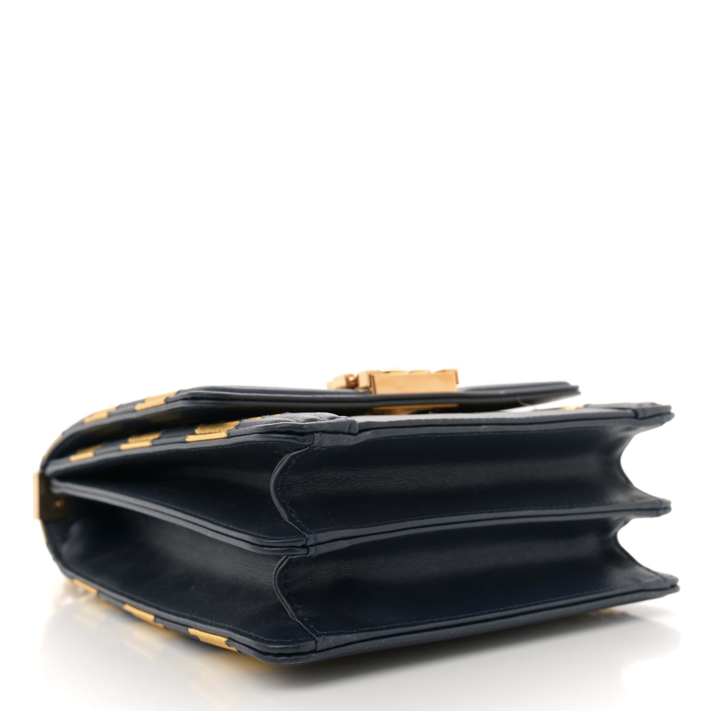 Metallic Lambskin Striped North South Boy Flap Navy Gold