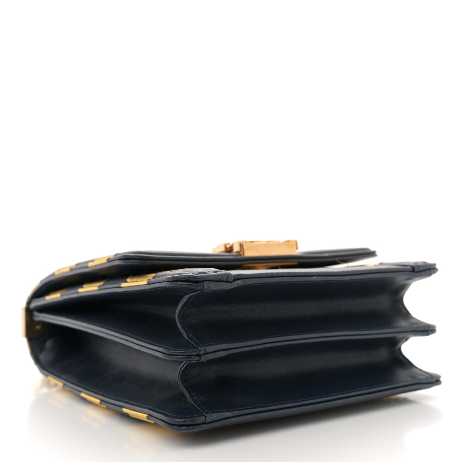 Chanel Metallic Lambskin Striped North South Boy Flap Navy Gold 4 of 10