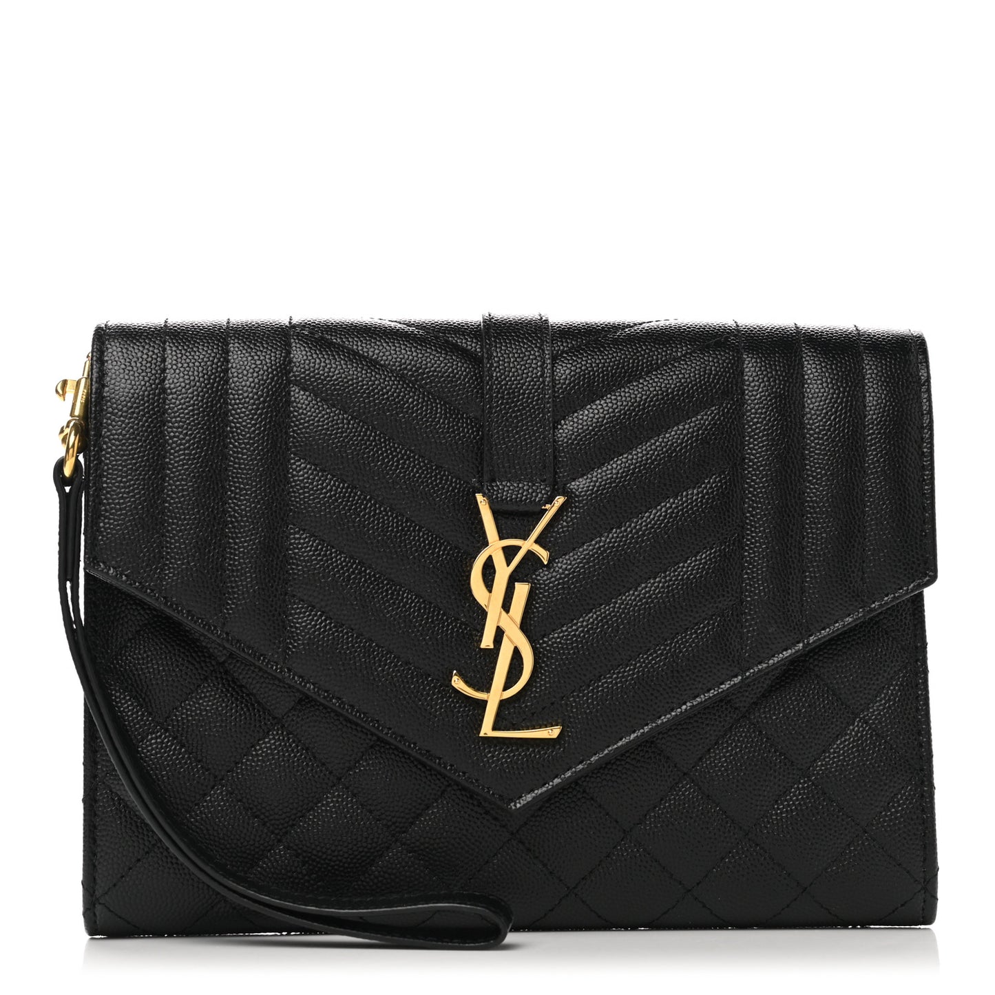 Grain De Poudre Textured Mixed Matelasse Triquilt Monogram Clutch Black