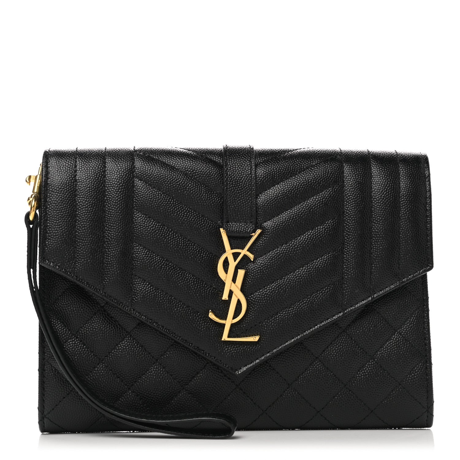 Saint Laurent Grain De Poudre Textured Mixed Matelasse Triquilt Monogram Clutch Black 1 of 8