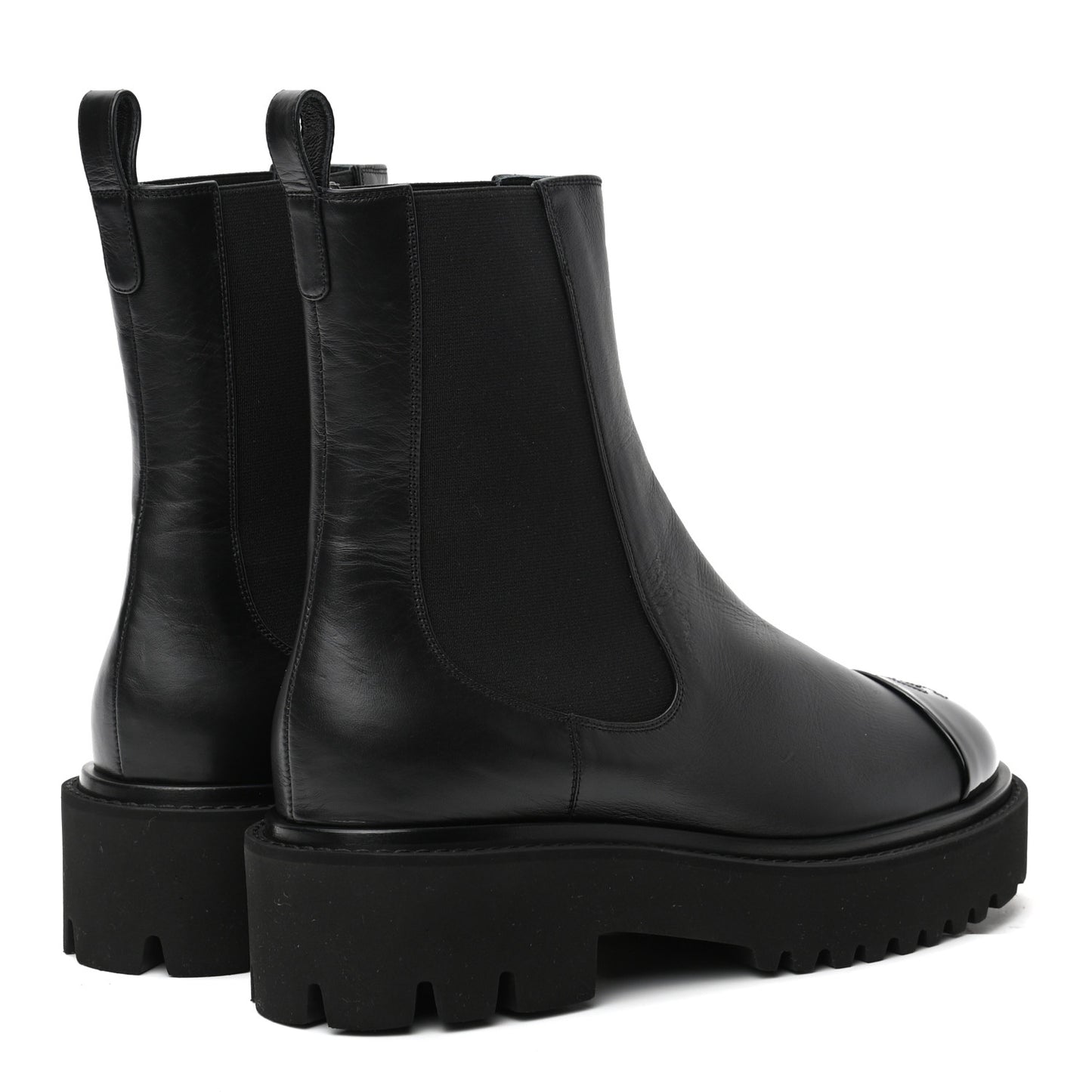 Crumpled Calfskin Patent Cap Toe Short Boots 39 Black
