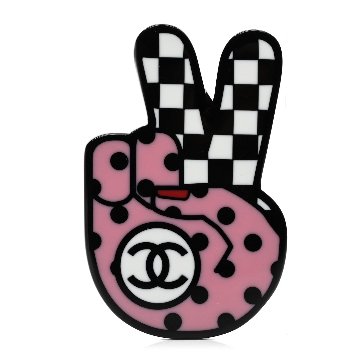 Chanel Resin Peace Sign Emoji Brooch Pink 1 of 4