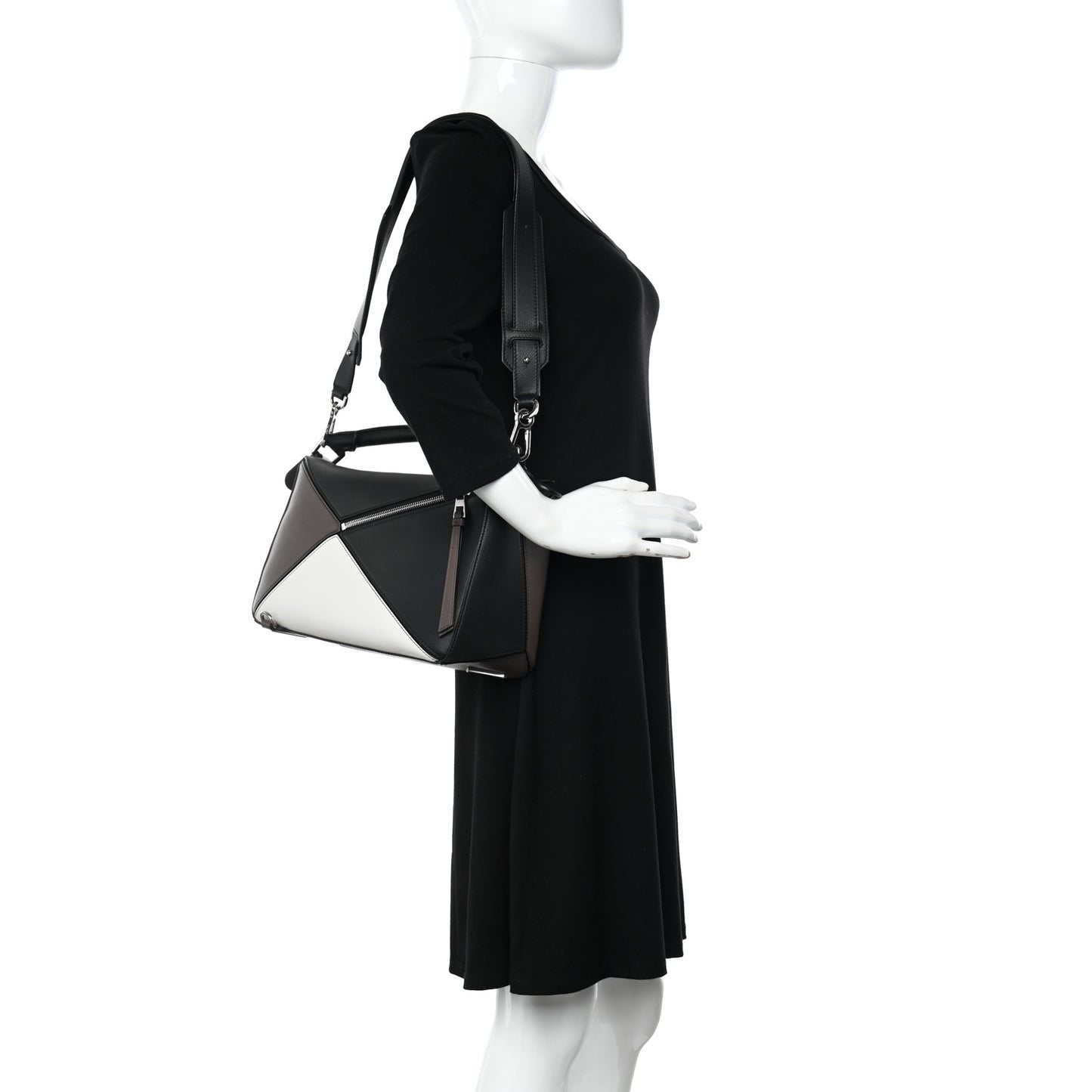 Calfskin Medium Puzzle Bag Black Taupe