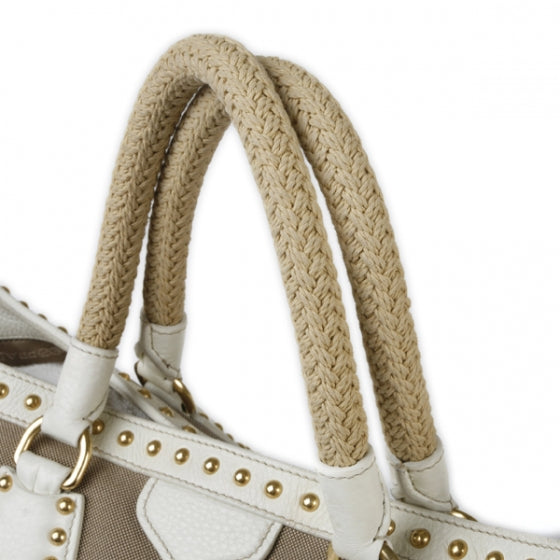 Jacquard Canvas Logo Studded Tote