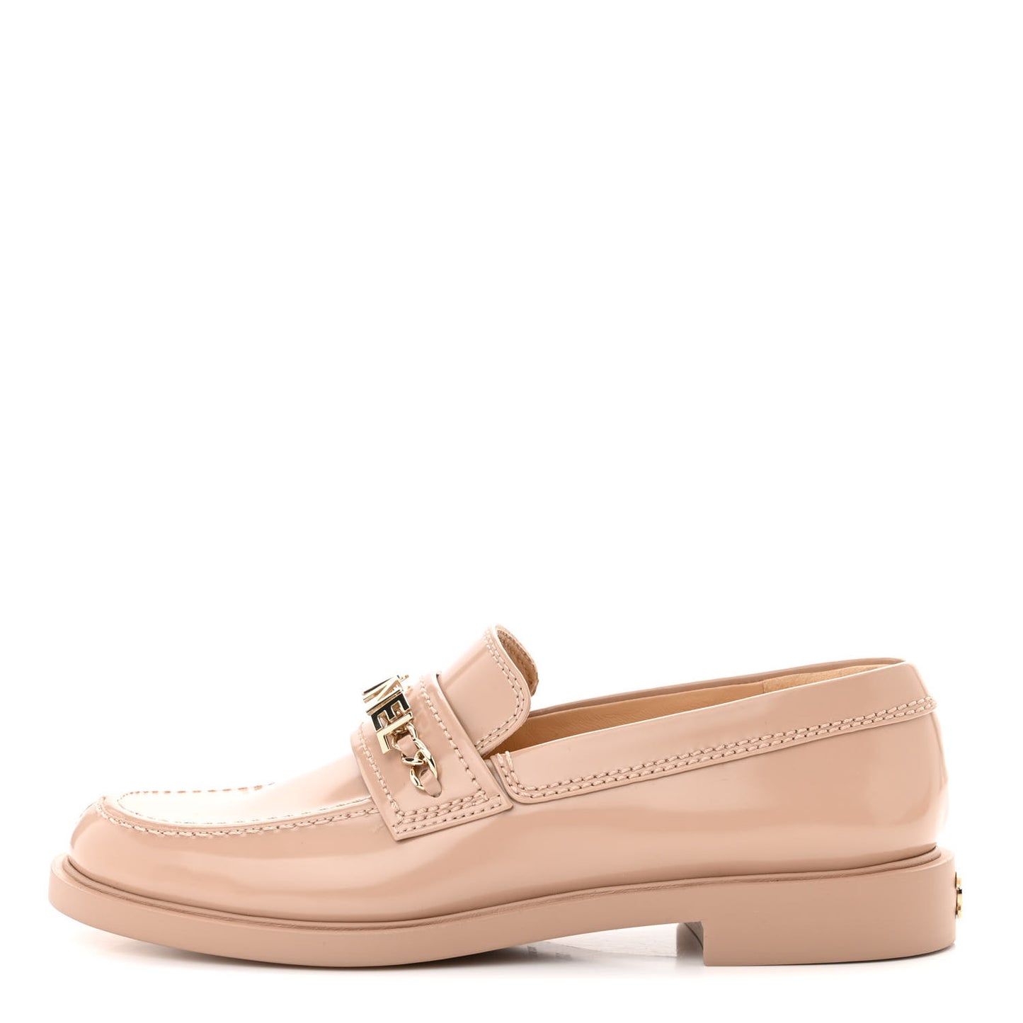Shiny Calfskin Logo Loafers 38.5 Beige
