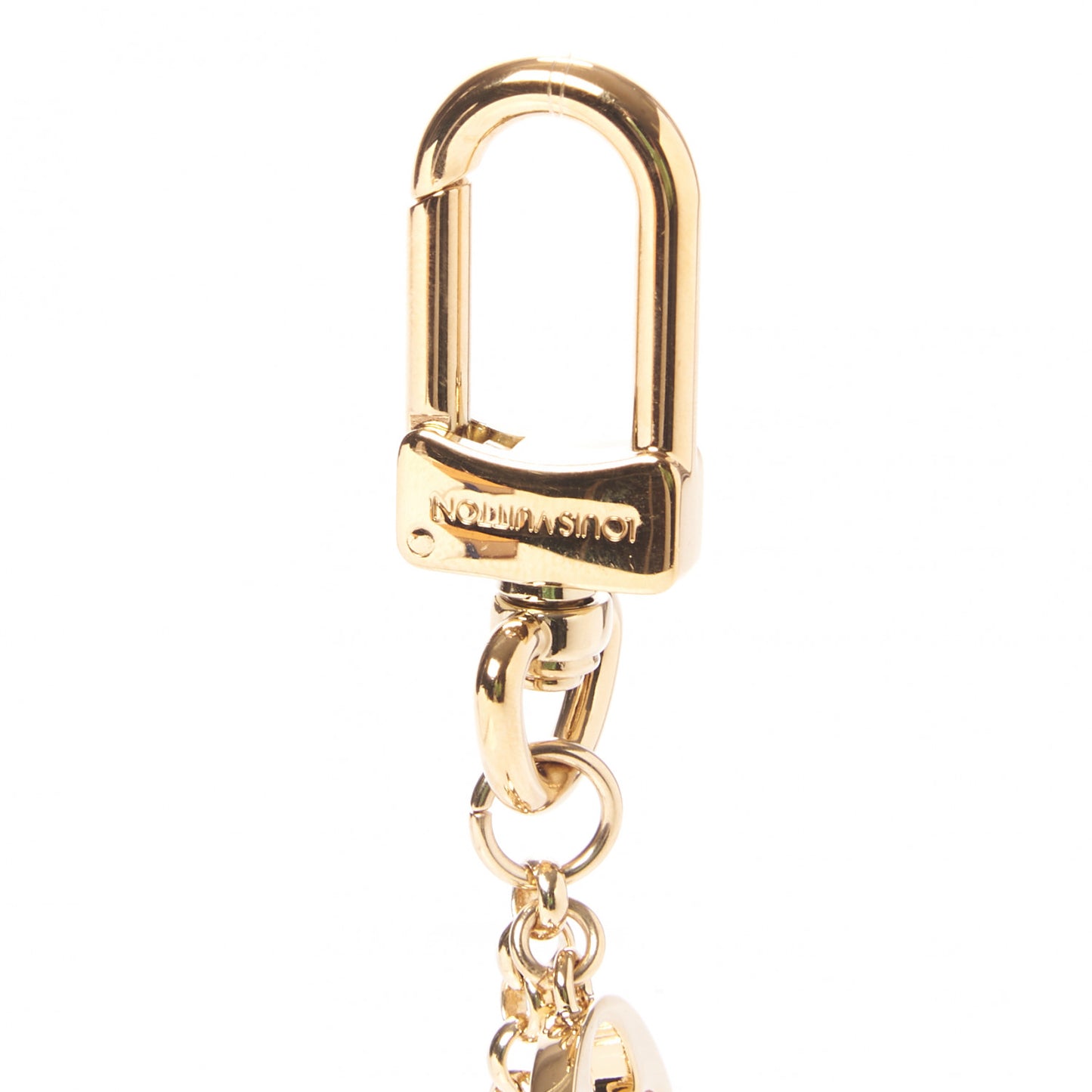 Brass Enamel Fleur De Monogram Bag Charm Chain Gold