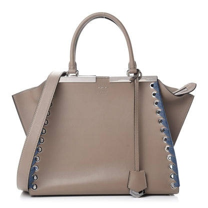 Fendi Vitello Dolce Ribbon Lace Up Petite 3Jours Tote Tortora Ceruleo 1 of 14