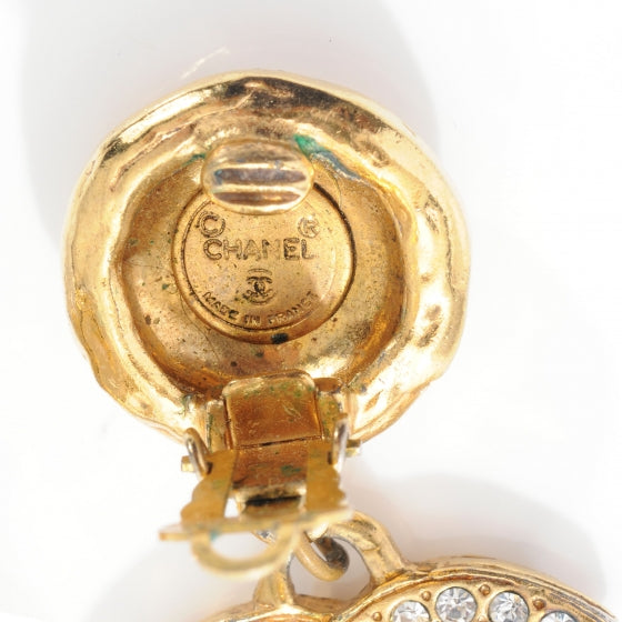 CC Crystal Large Clip On Earrings Gold