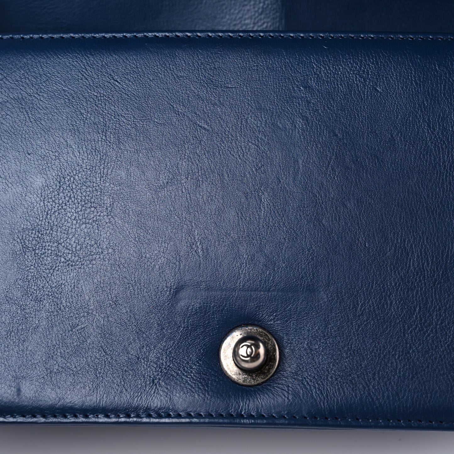 Calfskin Double Stitch Medium Boy Flap Navy Blue