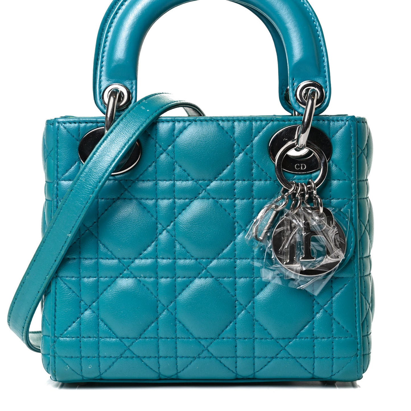 Lambskin Cannage Mini Lady Dior Turquoise