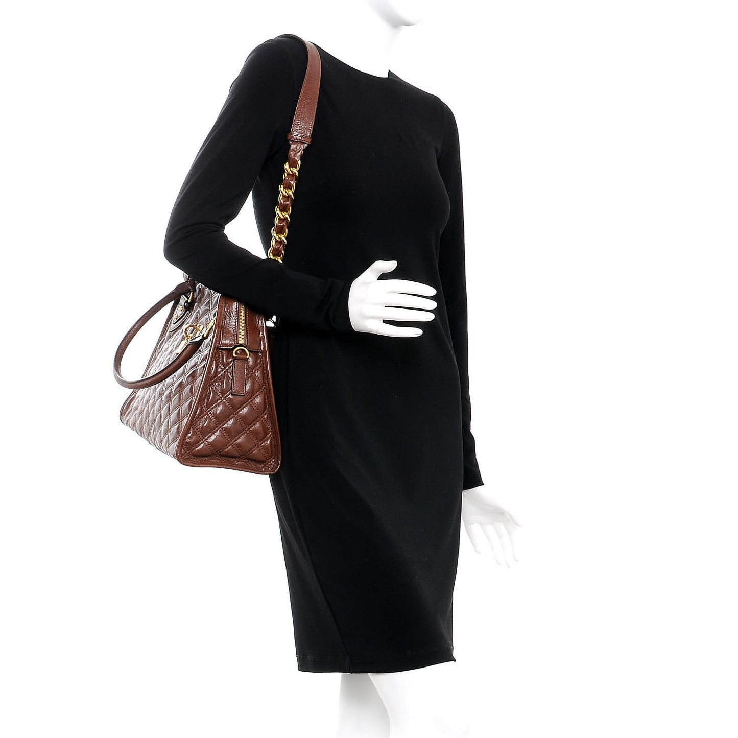 Lacquered Goatskin Quilting Class Satchel Cognac