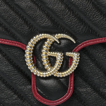 Gucci Vintage Effect Calfskin Matelasse Diagonal Mini Torchon GG Marmont Top Handle Shoulder Bag Black Romantic Cherry 9 of 12