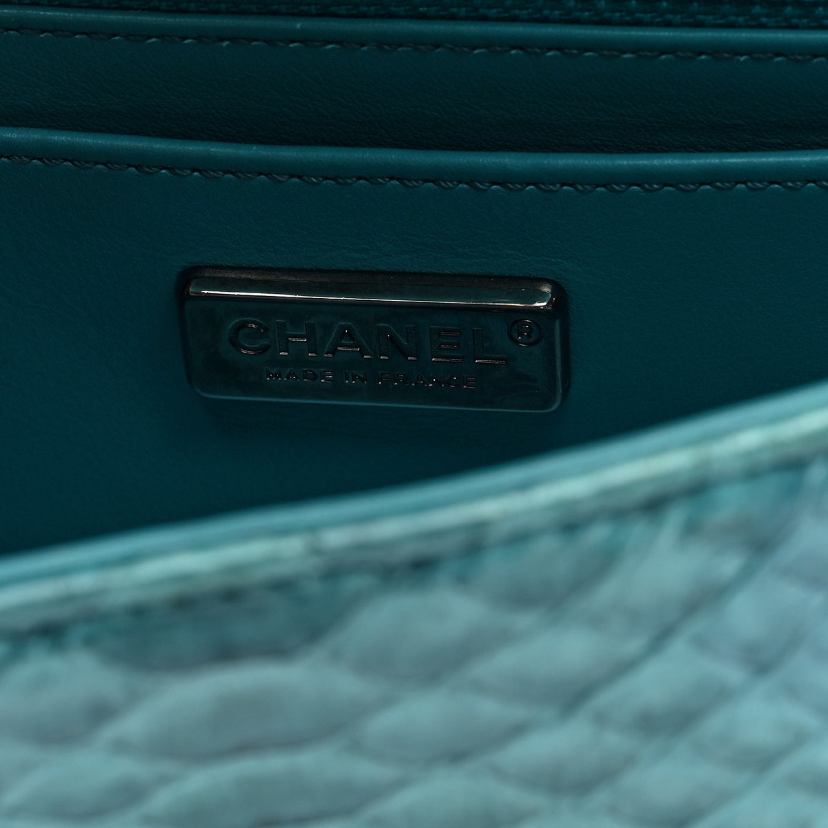 Chanel Snakeskin Mini Rectangular Flap Blue 6 of 10