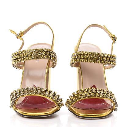 Gucci Nappa Silk Crystal Bertie High Heel Sandals 37 Gold 2 of 11