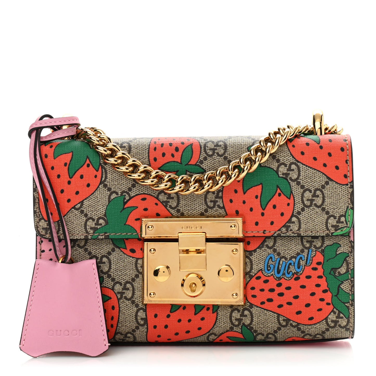 GG Supreme Monogram Strawberry Small Padlock Shoulder Bag