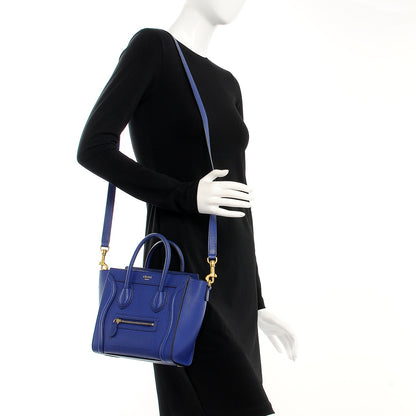 Celine Drummed Calfskin Nano Luggage Indigo 2 of 8
