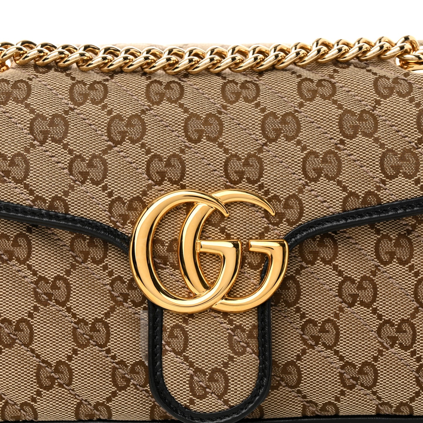 Monogram Matelasse Diagonal Small GG Marmont Shoulder Bag Beige Black