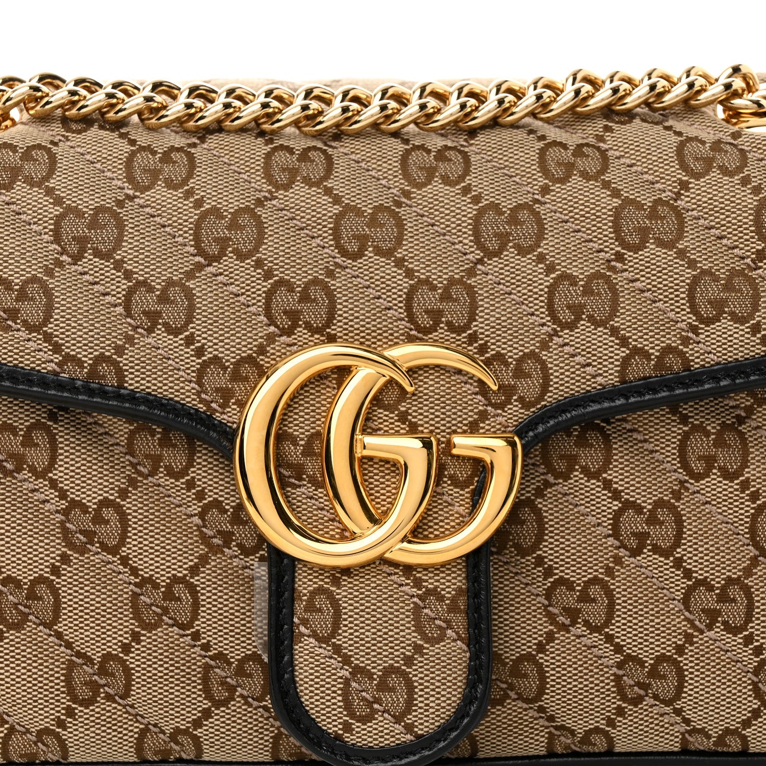 Gucci Monogram Matelasse Diagonal Small GG Marmont Shoulder Bag Beige Black 8 of 10