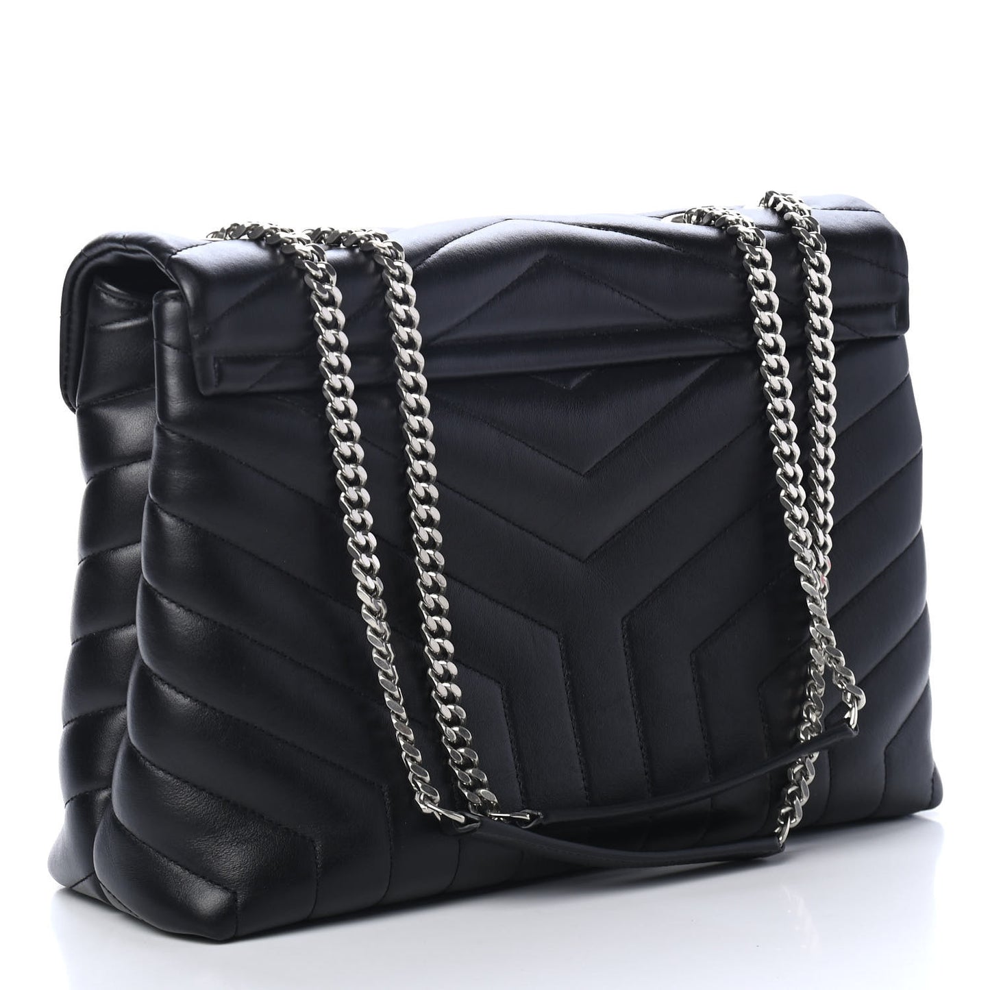 Calfskin Y Quilted Monogram Medium Loulou Chain Satchel Black