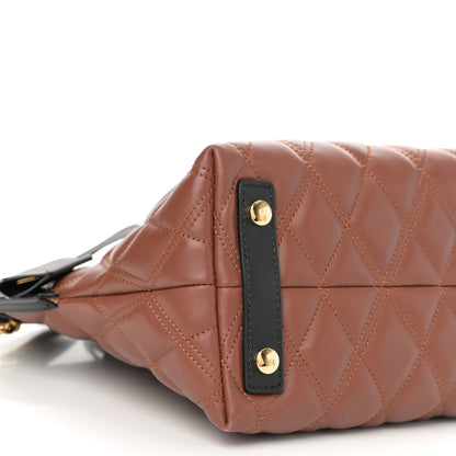 Burberry Calfskin Quilted Small Society Tote Brown Black 9 of 11