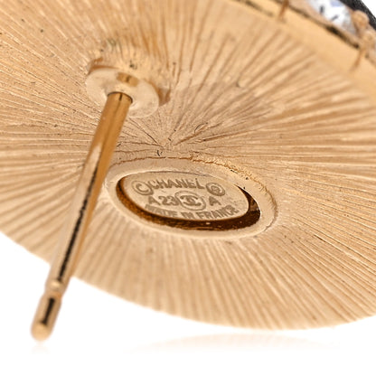 Chanel Metal Wood Crystal CC Round Earrings Gold Brown 4 of 5