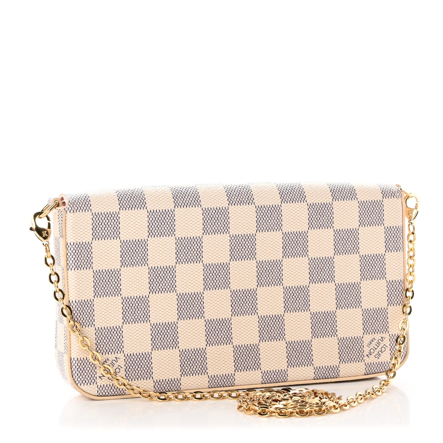 Damier Azur Pochette Felicie Chain Wallet Rose Ballerine