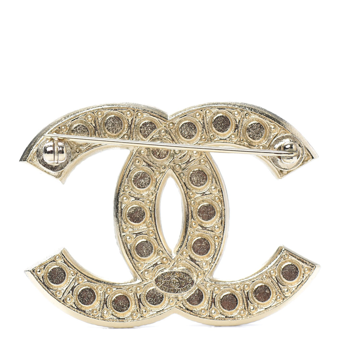 Pearl Crystal CC Brooch Gold