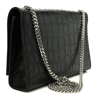 Saint Laurent Calfskin Crocodile Embossed Medium Classic Monogram Kate Tassel Satchel Black 3 of 12