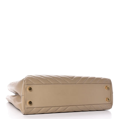 Saint Laurent Lambskin Matelasse Chevron Monogram Shopping Bag Dark Beige 4 of 10