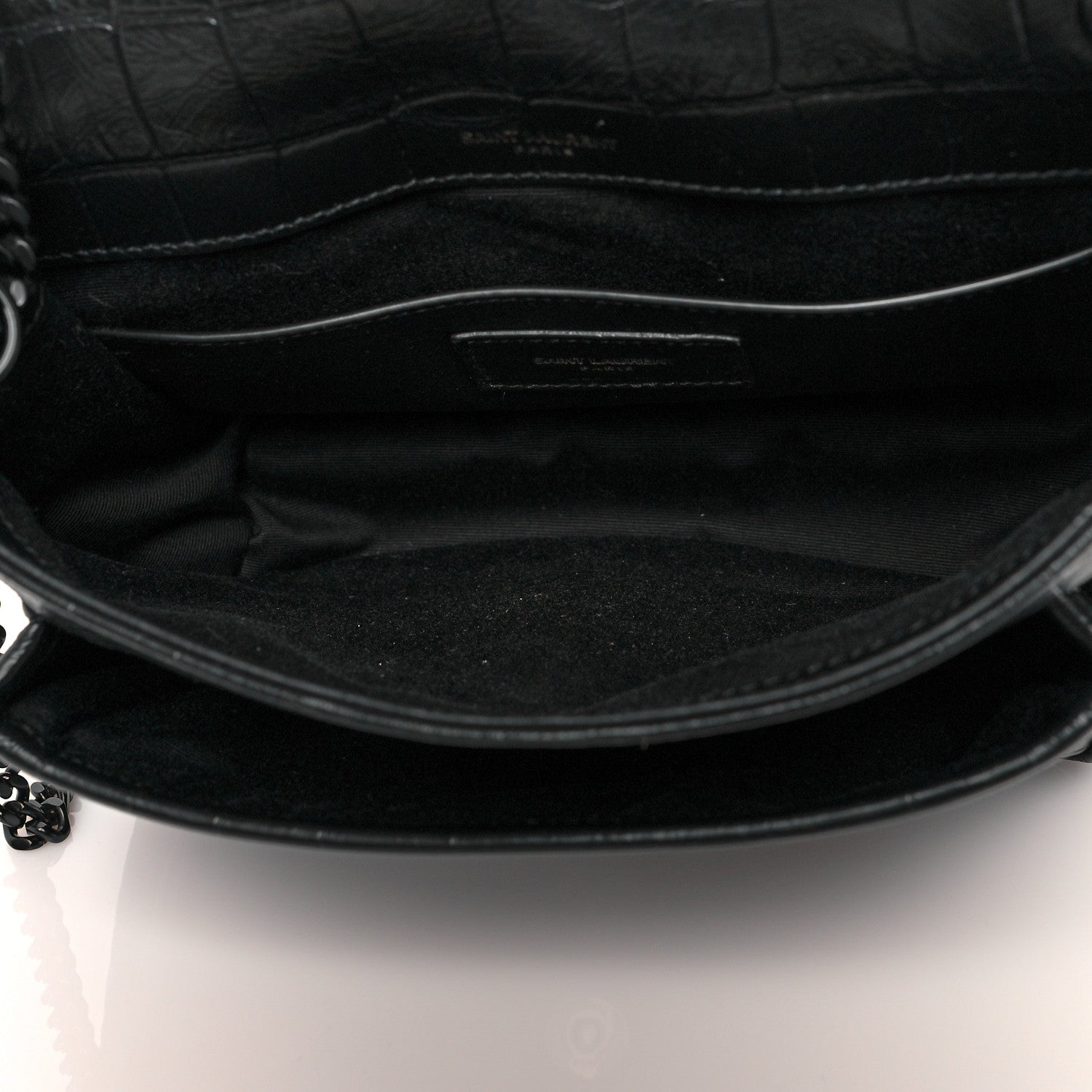 Saint Laurent Calfskin Crocodile Embossed Matelasse Monogram Baby Niki Chain Satchel Black 5 of 10