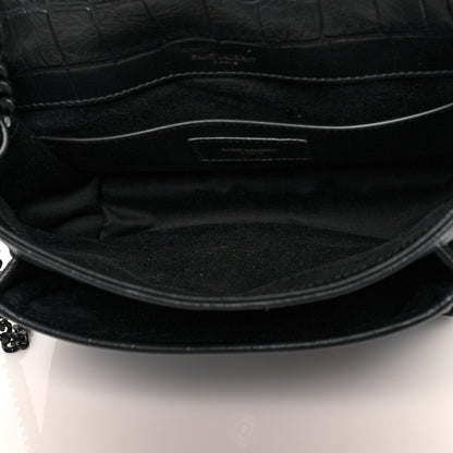Saint Laurent Calfskin Crocodile Embossed Matelasse Monogram Baby Niki Chain Satchel Black 5 of 10