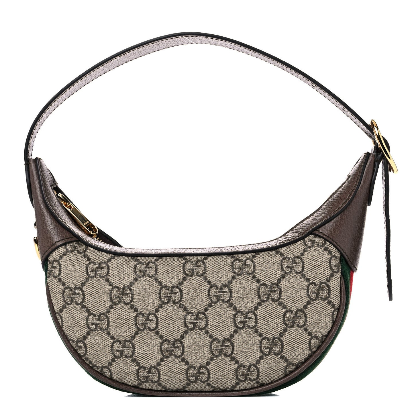 GG Supreme Monogram Textured Calfskin Web Mini Ophidia Half Moon Hobo Beige Ebony New Acero