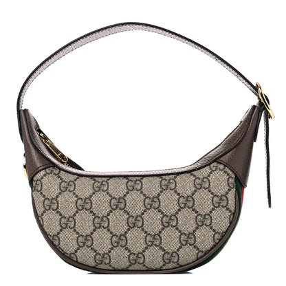 Gucci GG Supreme Monogram Textured Calfskin Web Mini Ophidia Half Moon Hobo Beige Ebony New Acero 1 of 11