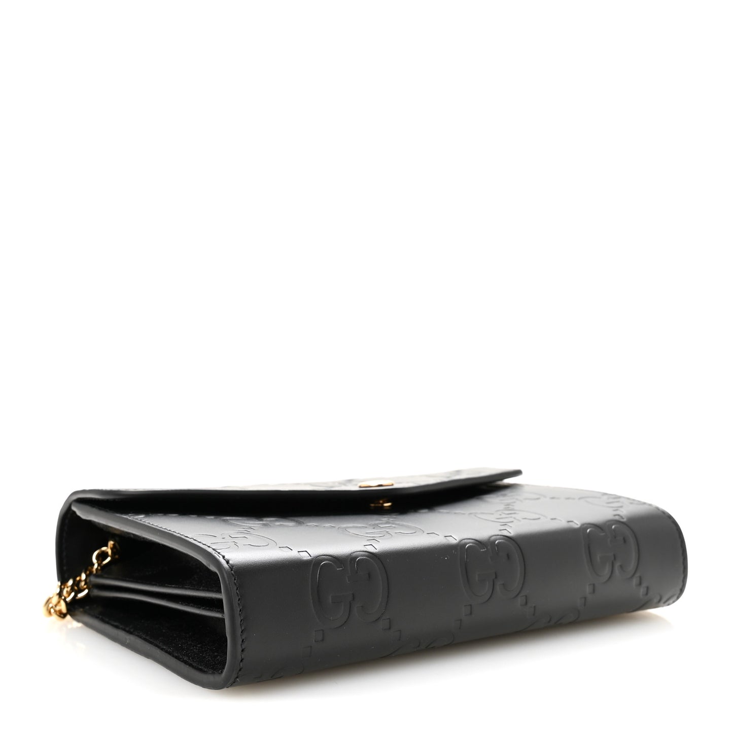 Calfskin GG Debossed Chain Wallet Black