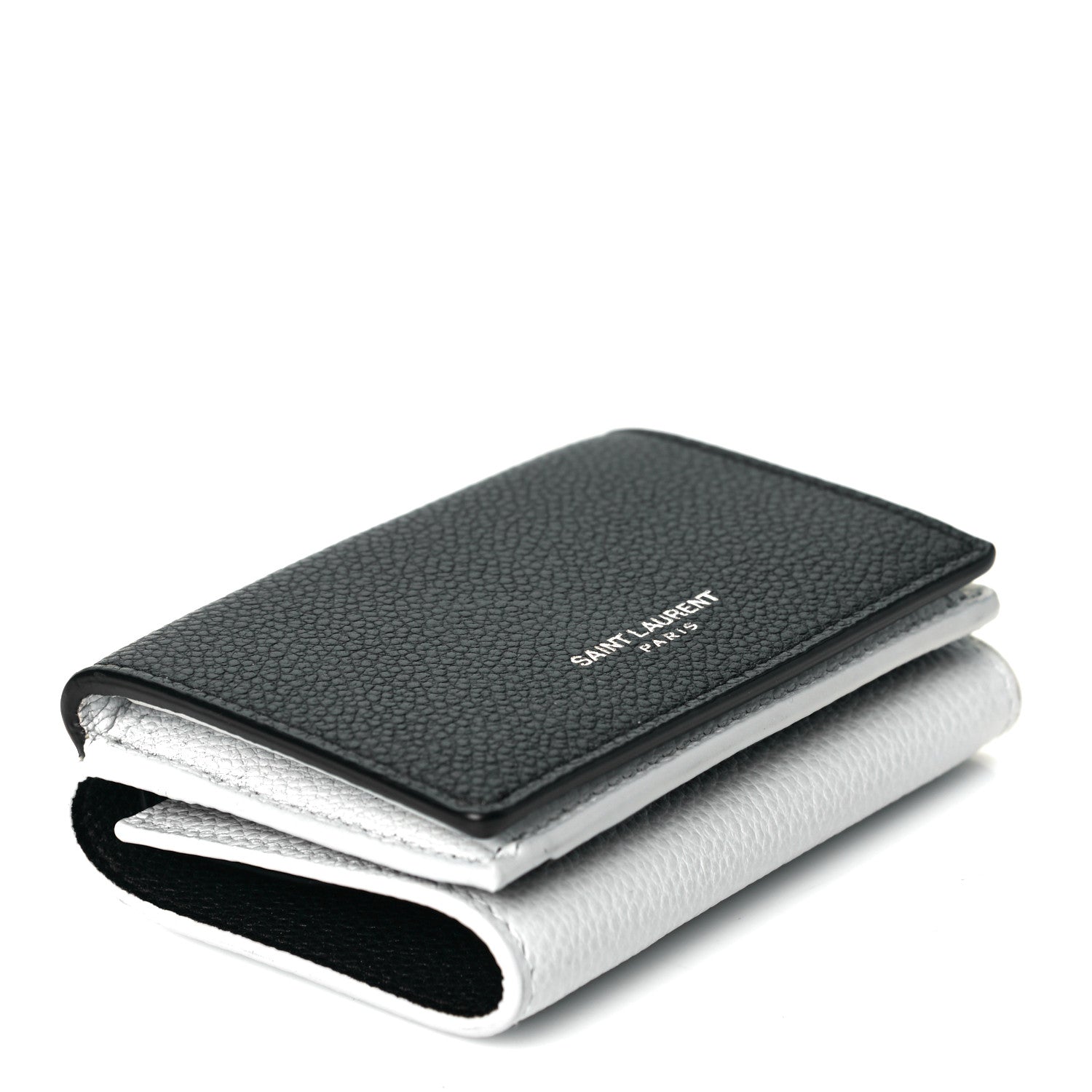 Saint Laurent Grained Calfskin Paris Petite Compact Wallet White Black 4 of 7