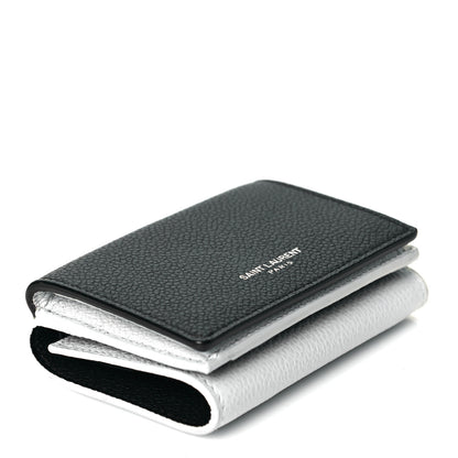 Saint Laurent Grained Calfskin Paris Petite Compact Wallet White Black 4 of 7