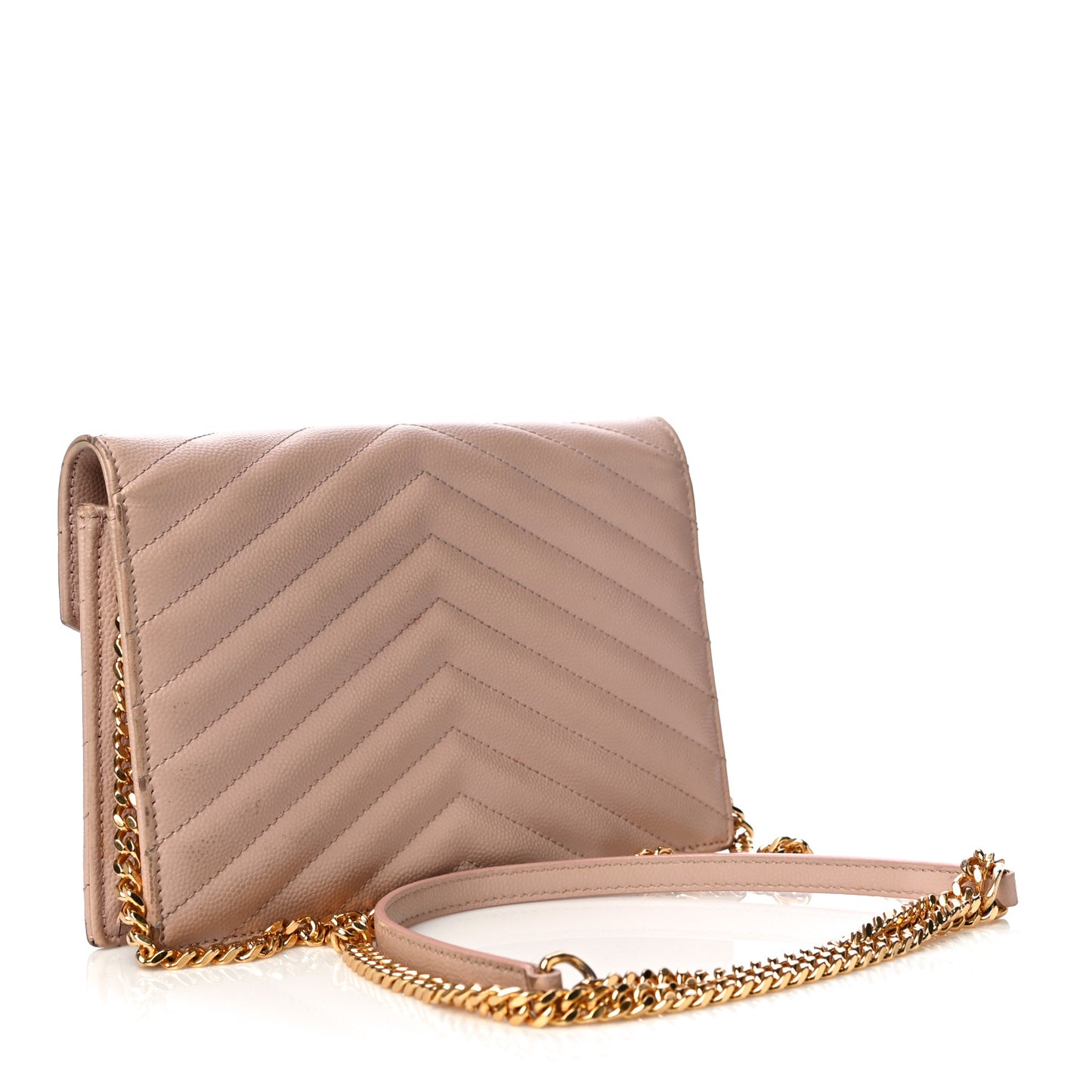 Grain De Poudre Matelasse Chevron Monogram Envelope Chain Wallet Nude Powder