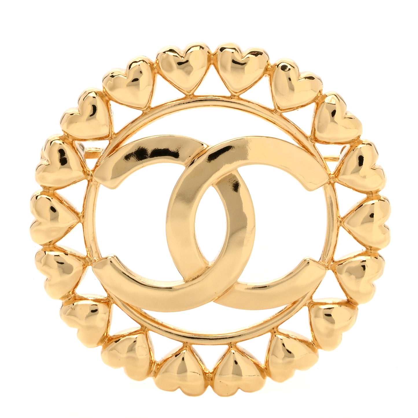 Metal CC Heart Brooch Gold