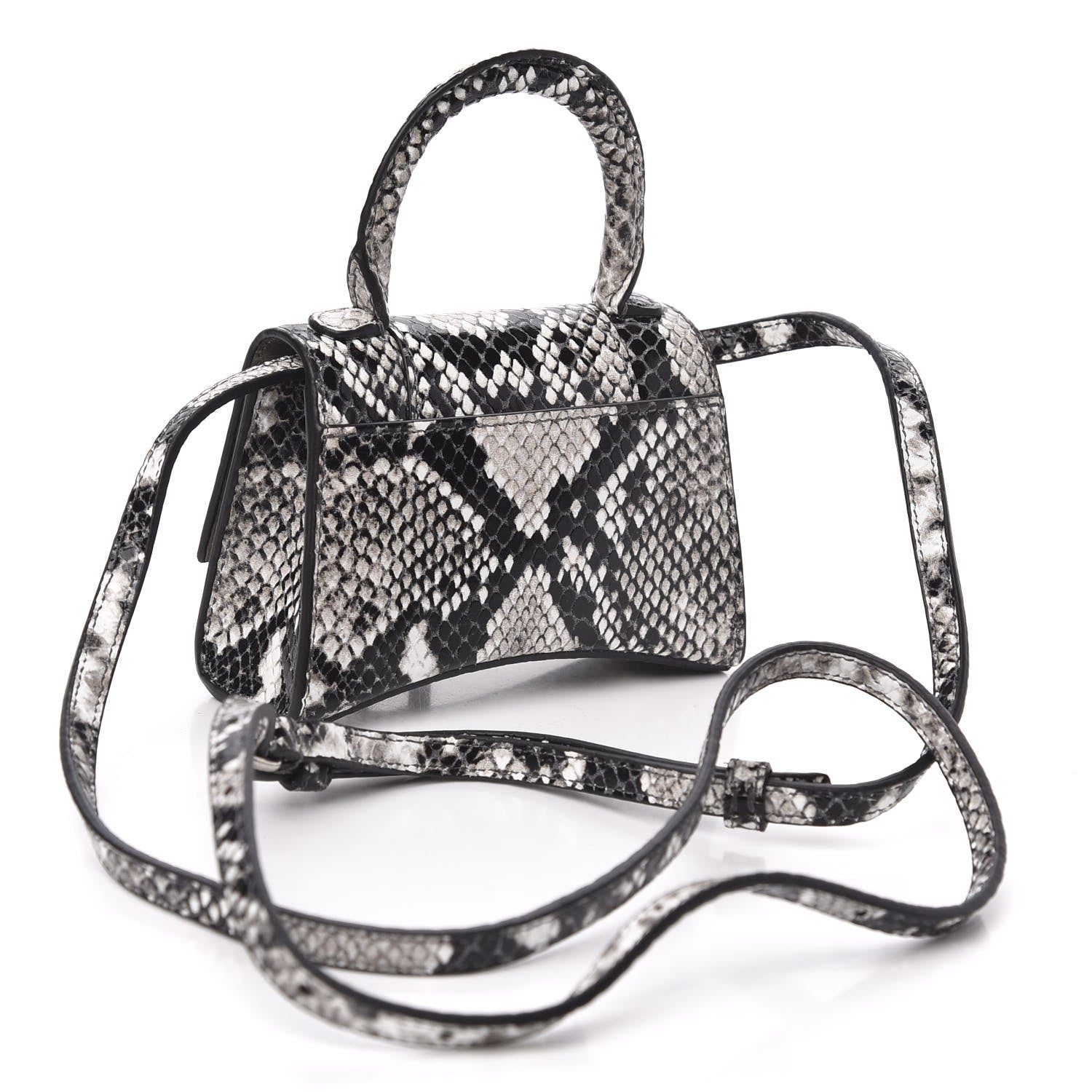Balenciaga Shiny Calfskin Python Effect Hourglass Top Handle Bag Mini Black White 2 of 10
