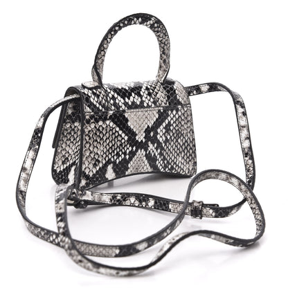 Balenciaga Shiny Calfskin Python Effect Hourglass Top Handle Bag Mini Black White 2 of 10
