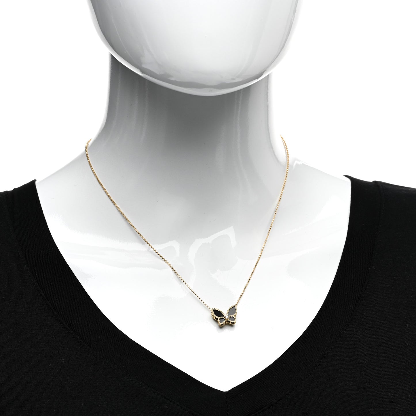 18K Yellow Gold Diamond Black Onyx Butterfly Pendant Necklace