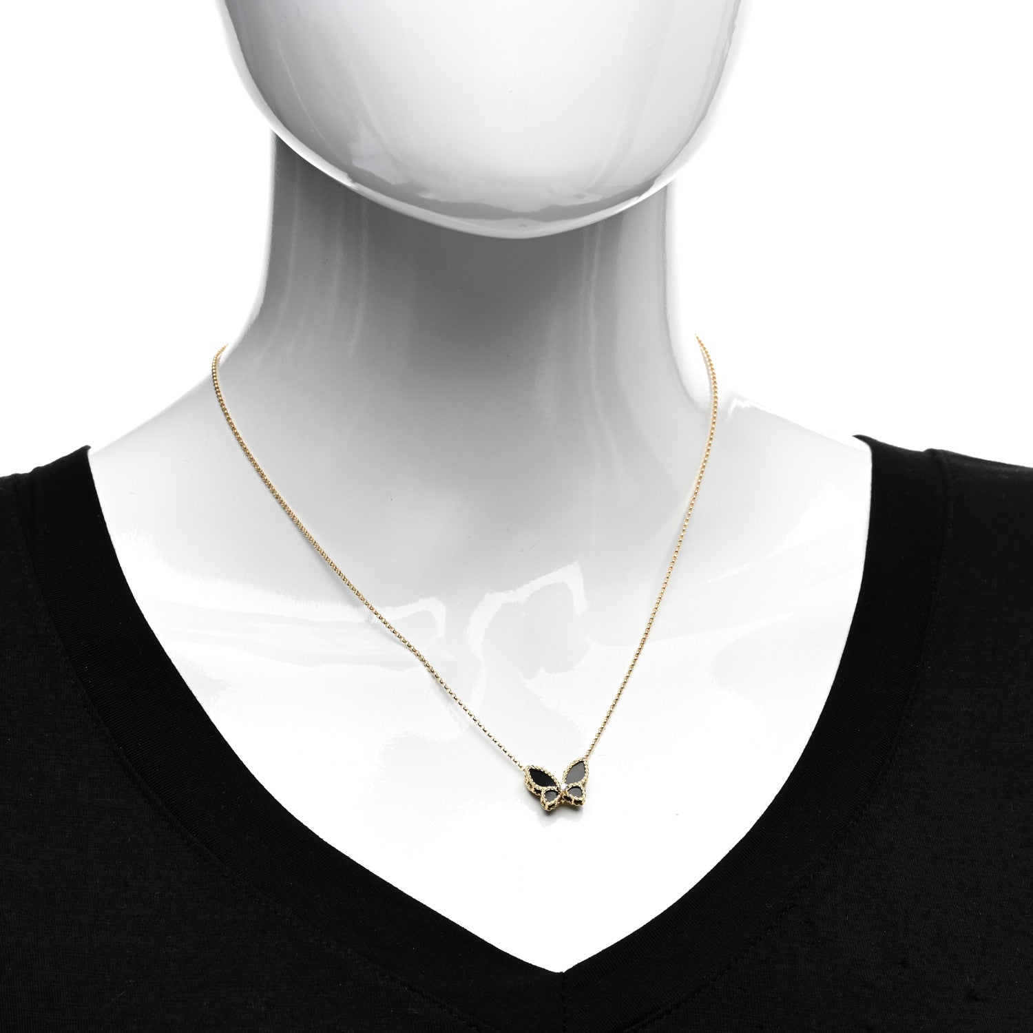 Roberto Coin 18K Yellow Gold Diamond Black Onyx Butterfly Pendant Necklace 2 of 4