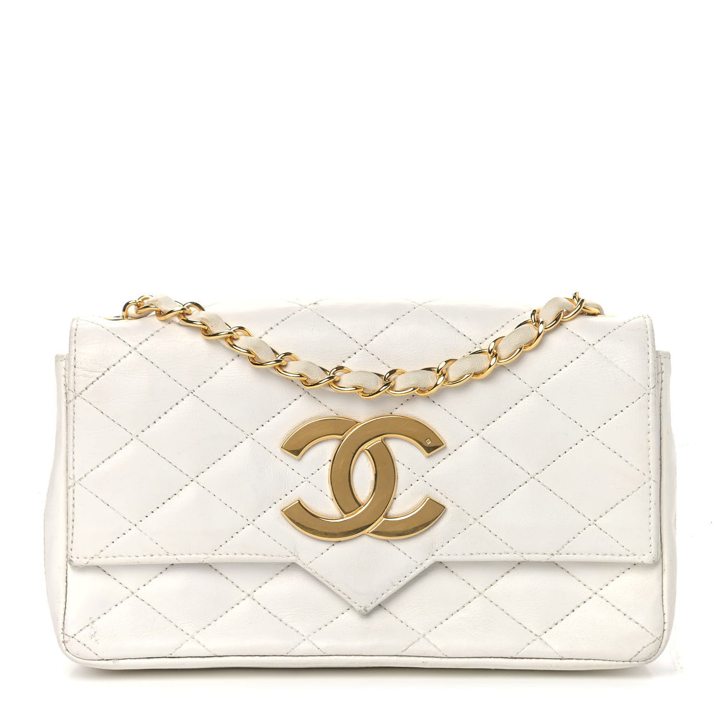 Lambskin Quilted Single Flap White