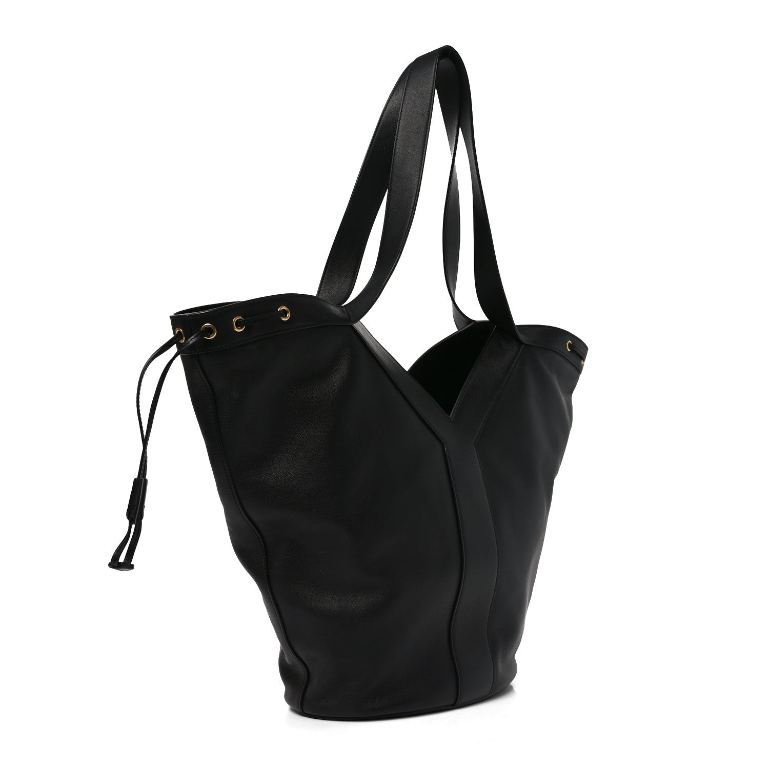 Saint Laurent Santorini Lux Calfskin Y Drawstring Tote Black