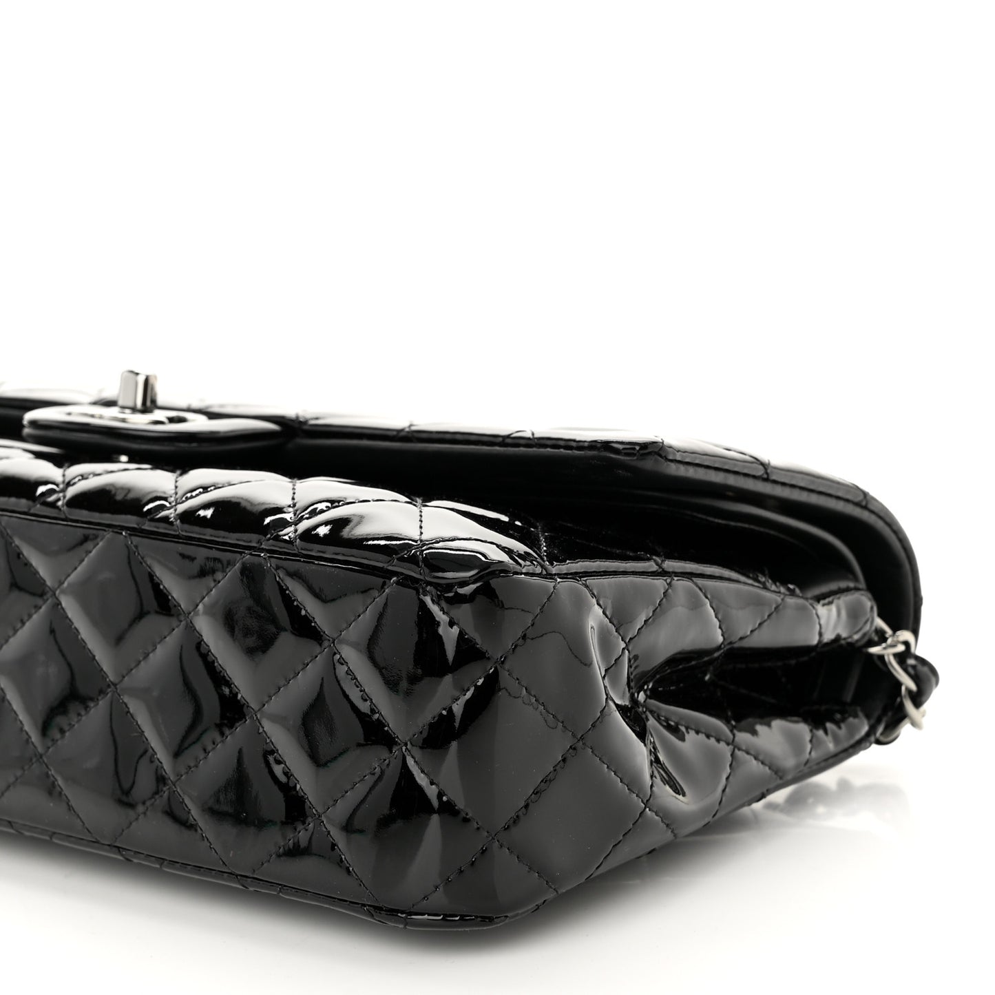 Patent Quilted Medium Double Flap Black