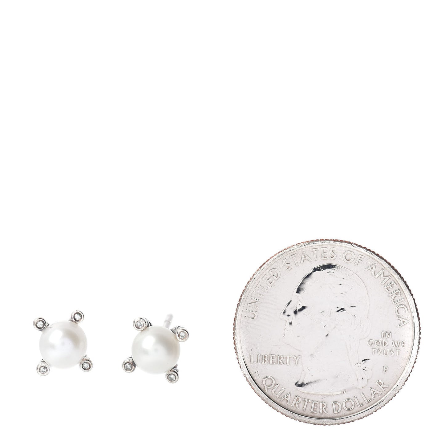Sterling Silver Diamond Pearl 7mm Earrings