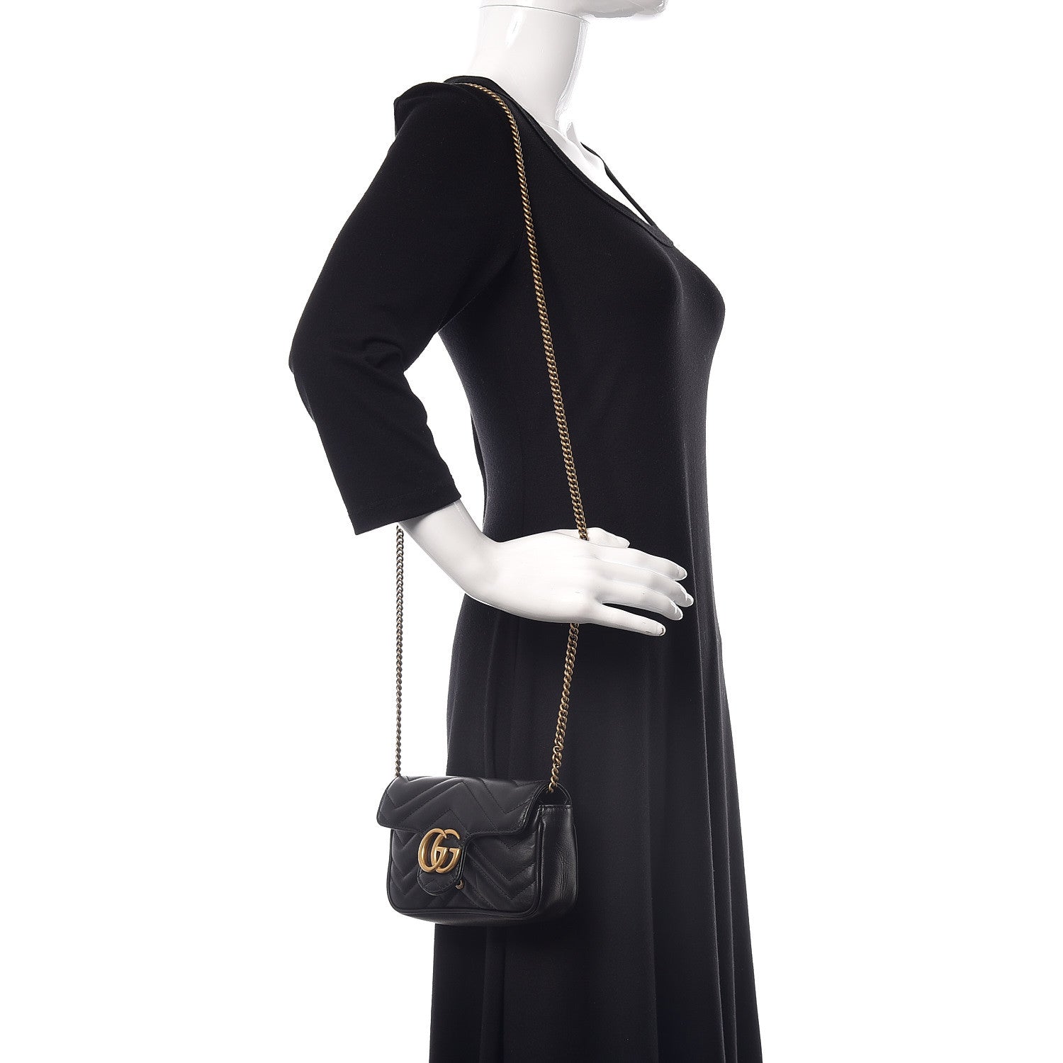 Gucci Calfskin Matelasse Super Mini GG Marmont Shoulder Bag Black 2 of 9
